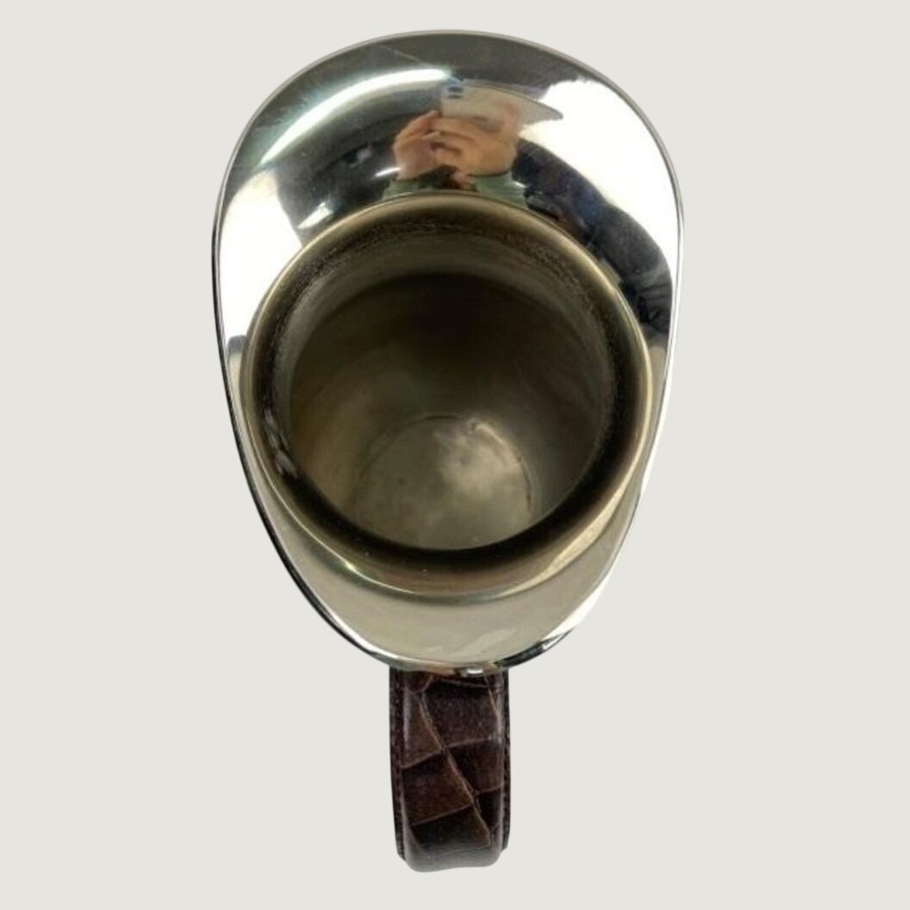 Polished Stainless Steel Pitcher Brown Faux Crocodile Leather Wrapped Handle - Picture 7 of 8